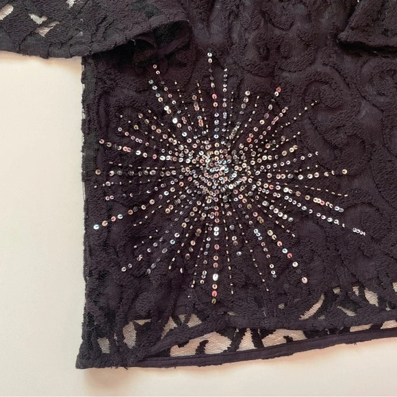 FREE PEOPLE North Star Black Lace Bell Sleeve Sequin Mini Dress Size 0 - Picture 11 of 16